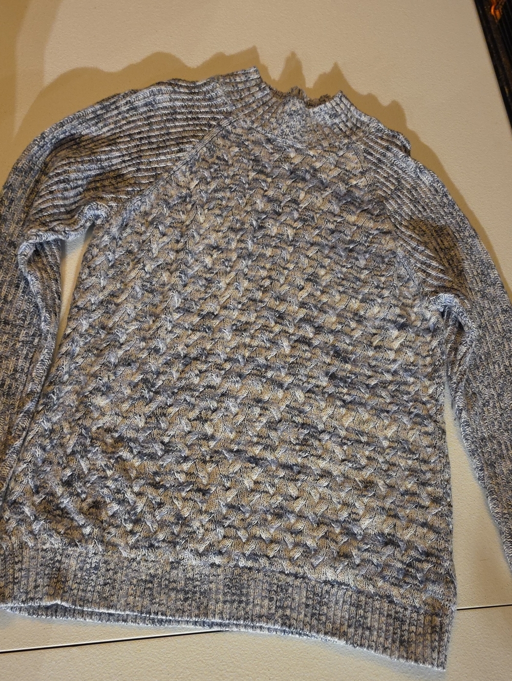Women's Blue/white Marbled Cable Knit Sweater